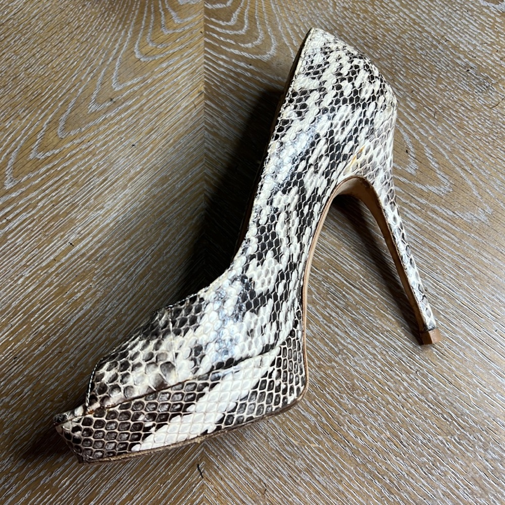 JIMMY CHOO Snake Platform Peep Toe Heels 38.5 - Picture 5 of 12